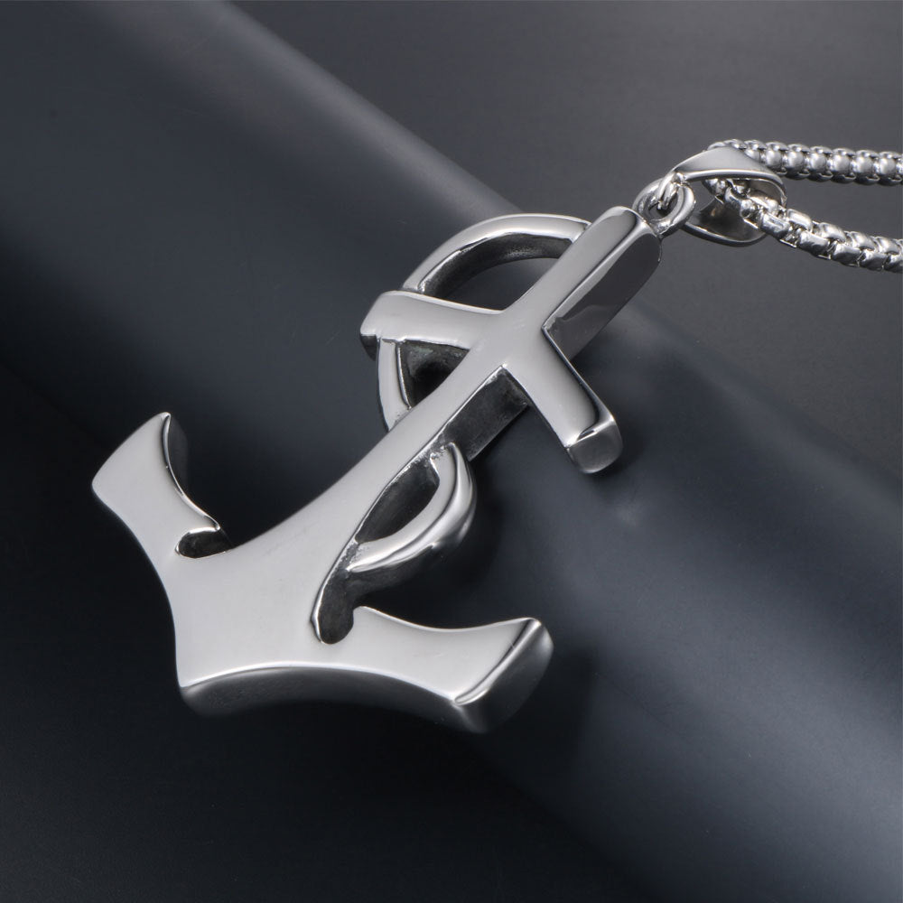 Personalized Titanium Steel Men's Pendant Necklace with Music Note and Caribbean Anchor Design