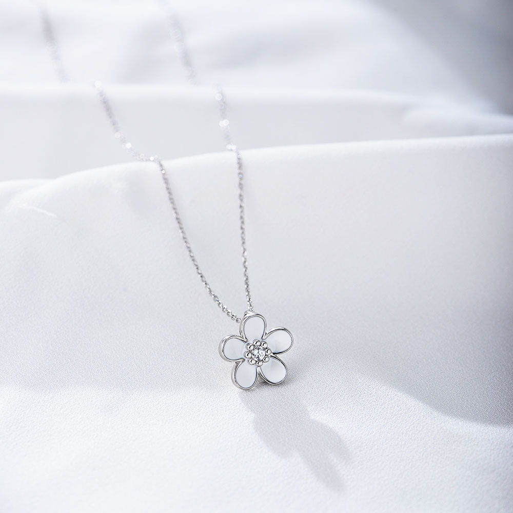 S925 Sterling Silver Inlaid Zircon Dripping Oil Small Flower Pendant Necklace Hot-Selling Wind