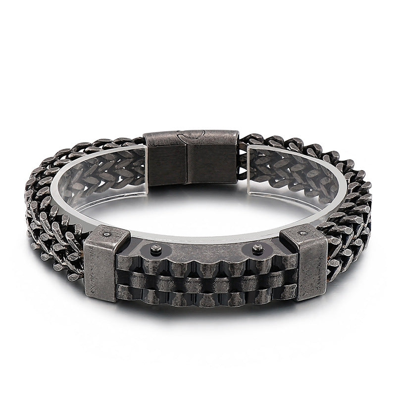 Trendy Men's Hip-Hop Style 18K Gold-Plated Titanium Steel Bracelet with Front and Back Chain Design