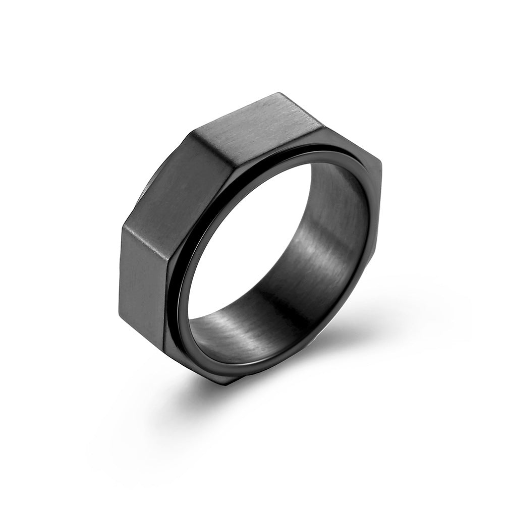 Planderful Fidget Ring For Anxiety Relief, Octagonal Rotating Steel Ring With Matte Finish For Men And Women