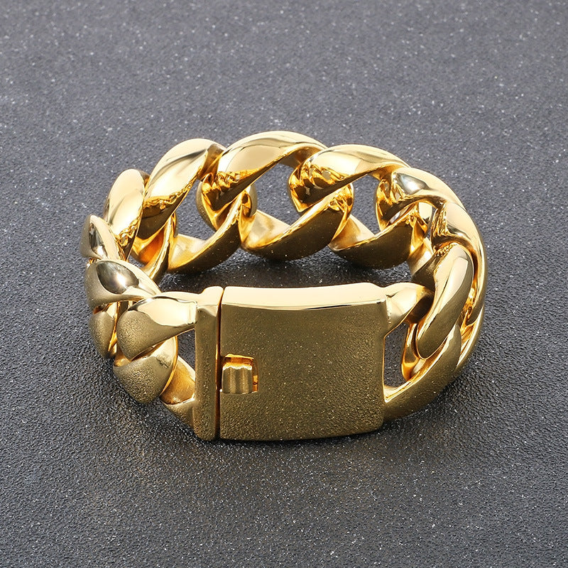 Mens Bold Stainless Steel Cuban Chain Bracelet Planderful