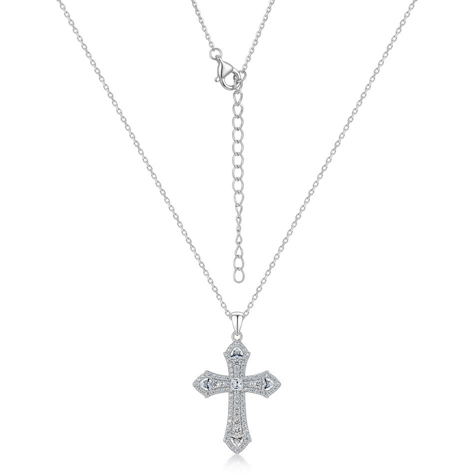 S925 Sterling Silver Moissanite Cross Necklace