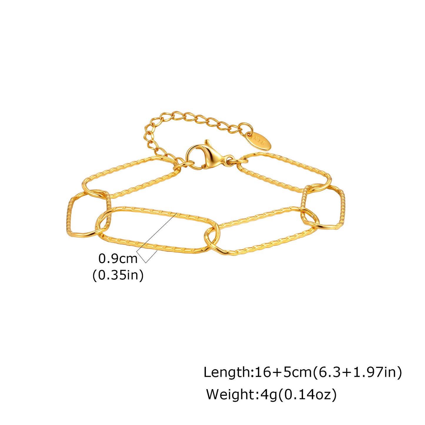 Stainless Steel Embossed Flat Rectangular Chain Necklace Bracelet Gold – A Must