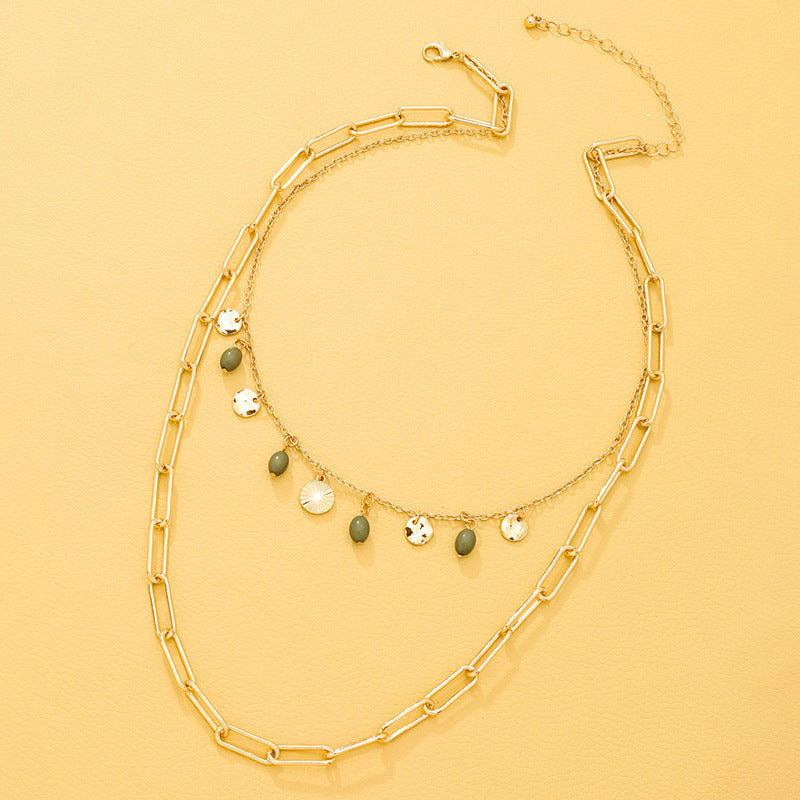 European Metal Disc Pendant Double Necklace - Vienna Verve Collection