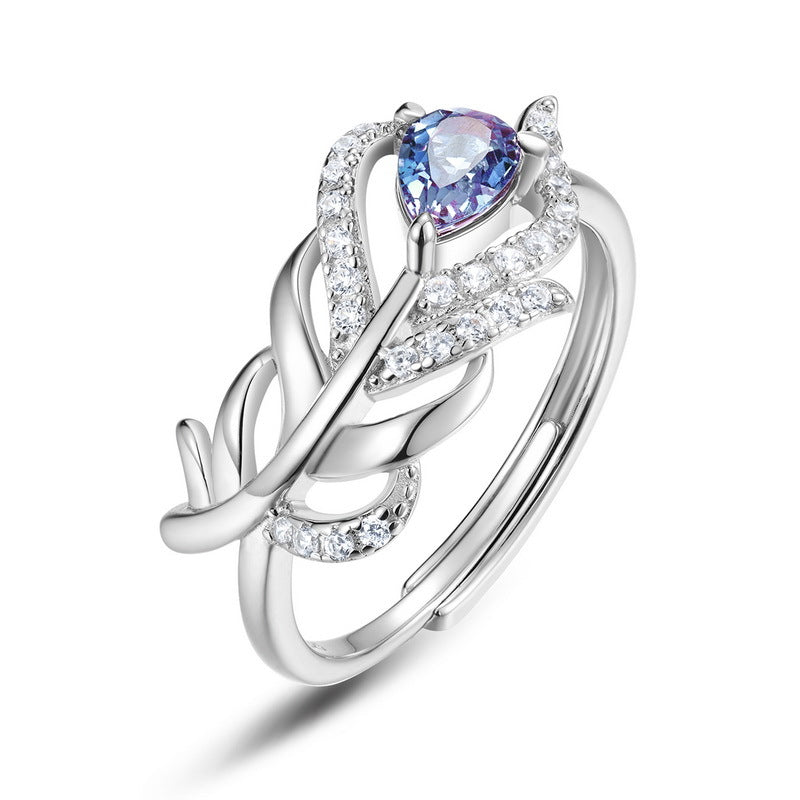 S925 Sterling Silver Lab-Grown Alexandrite Feather Jewelry Collection