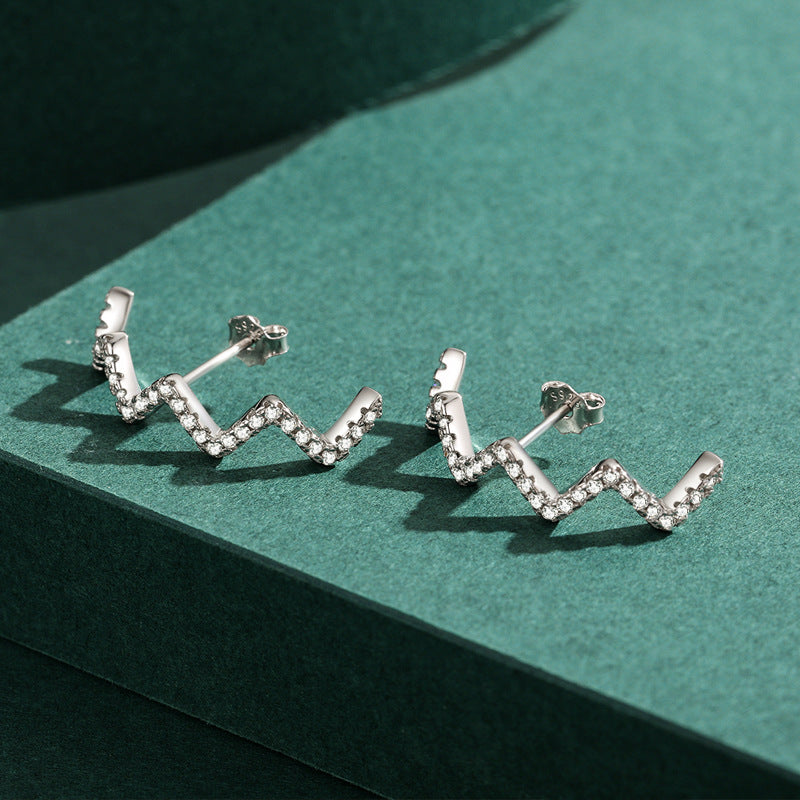 Trendy S925 Sterling Silver Wave Earrings with Zircon Gem