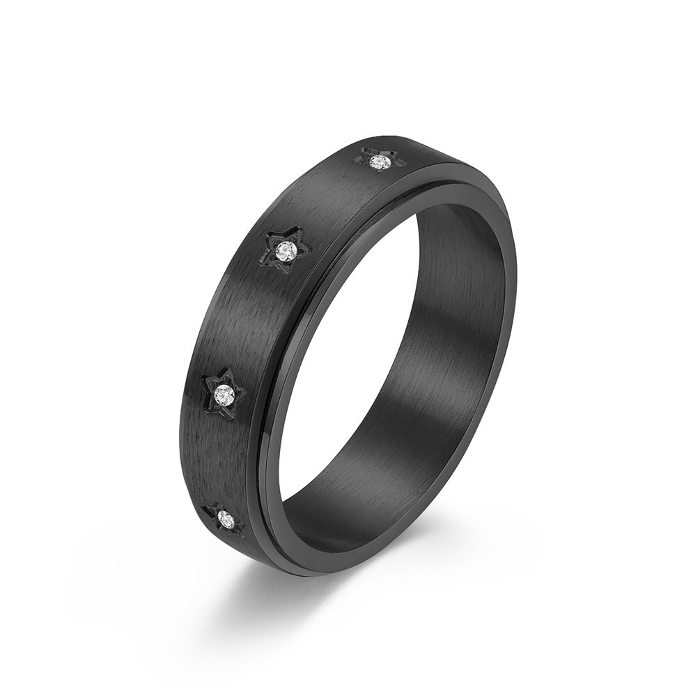 European and American Wind Star-Studded Titanium Steel Rotating Ring for Men