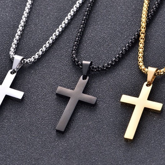Planderful Men's Titanium Steel Cross Necklace Glossy Pendant Hip Hop Style Korean Version Everyday Genie