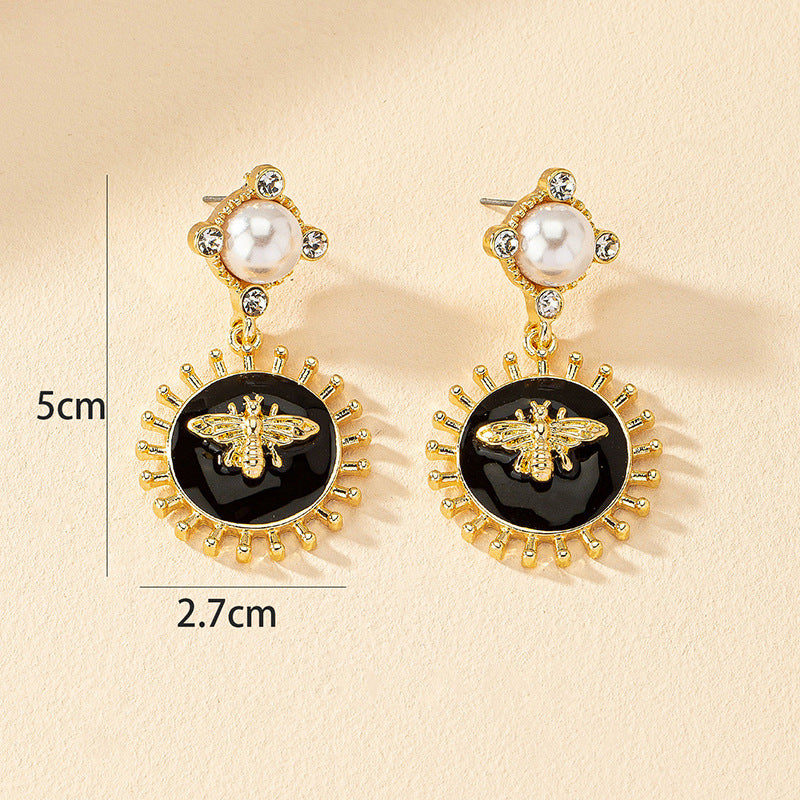 Vintage Bee Drop Earrings with Metal Glaze Accent - Wholesale Statement Jewelry