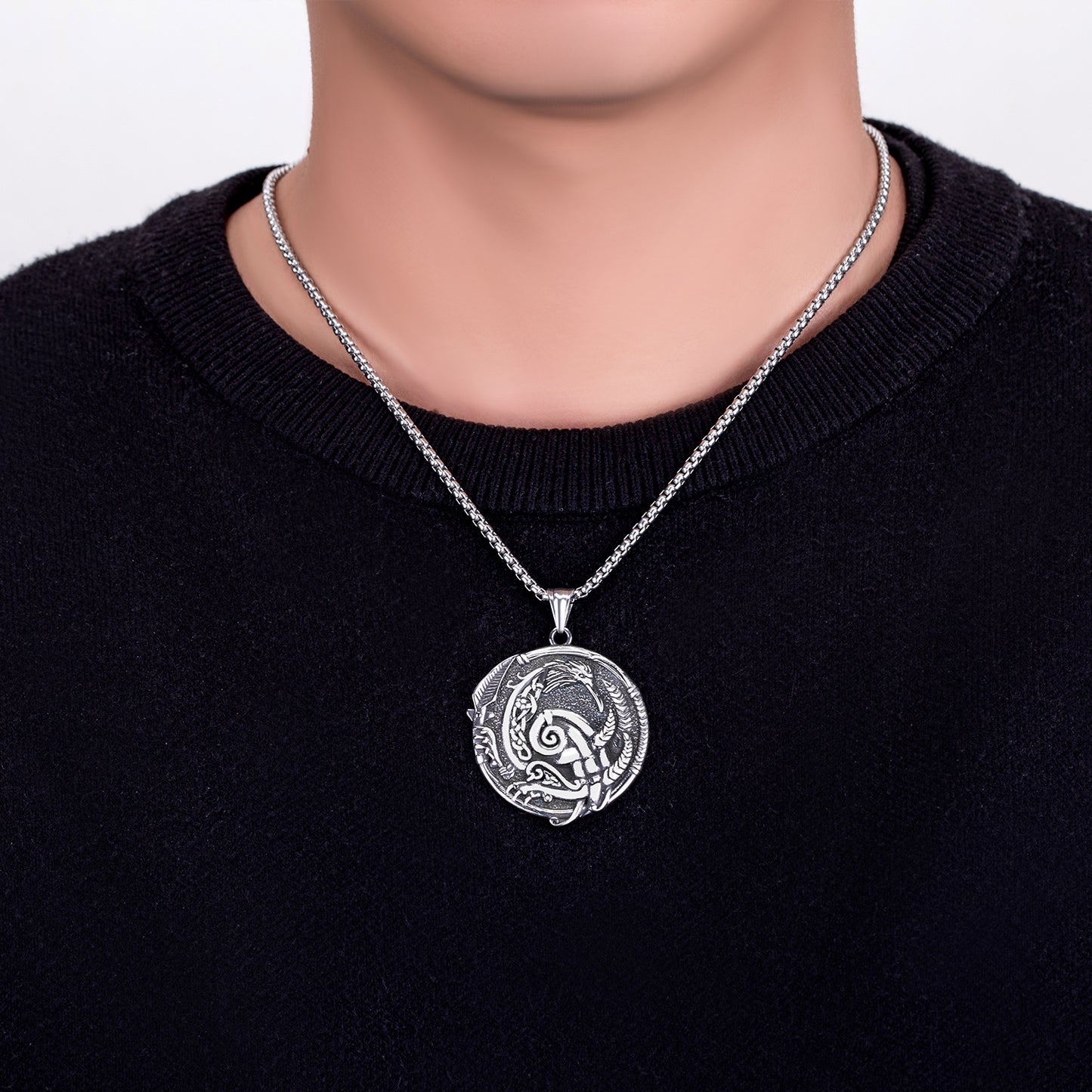 Steel Necklace - Vintage Norse Mythology Crow