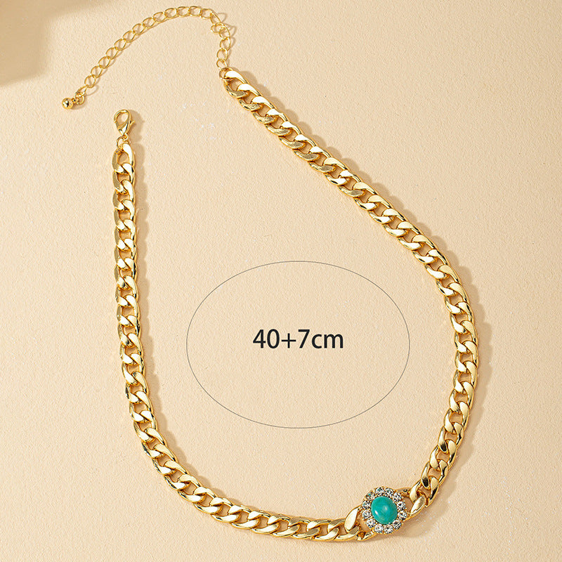 Turquoise Exaggerated Personality Necklace with Thick Chain Design