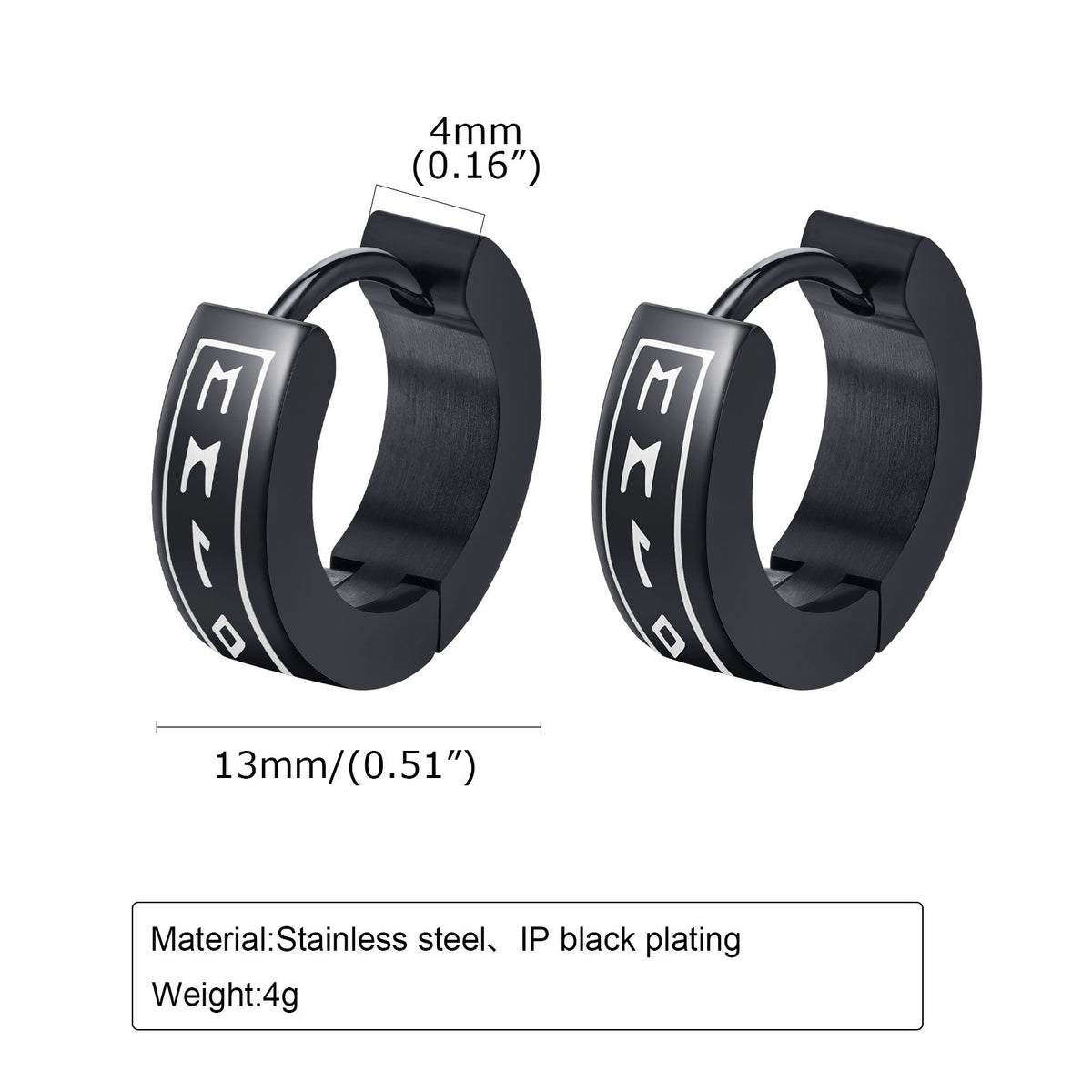 Engraved Black Symbol Hoop Earrings — Seven Designs