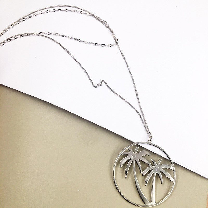 Vacation Vibes Coconut Tree Necklace - Boho Chic Sweater Chain