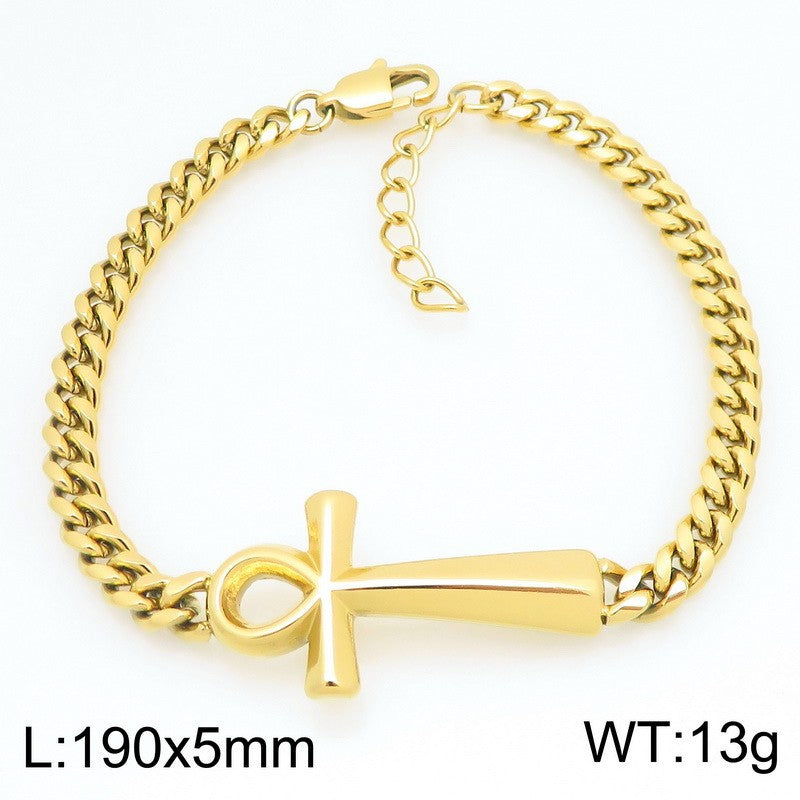 Talisman Of Life – Antique Ancient Egyptian Anka Cross Cuban Chain Titanium Steel Unisex Bracelet