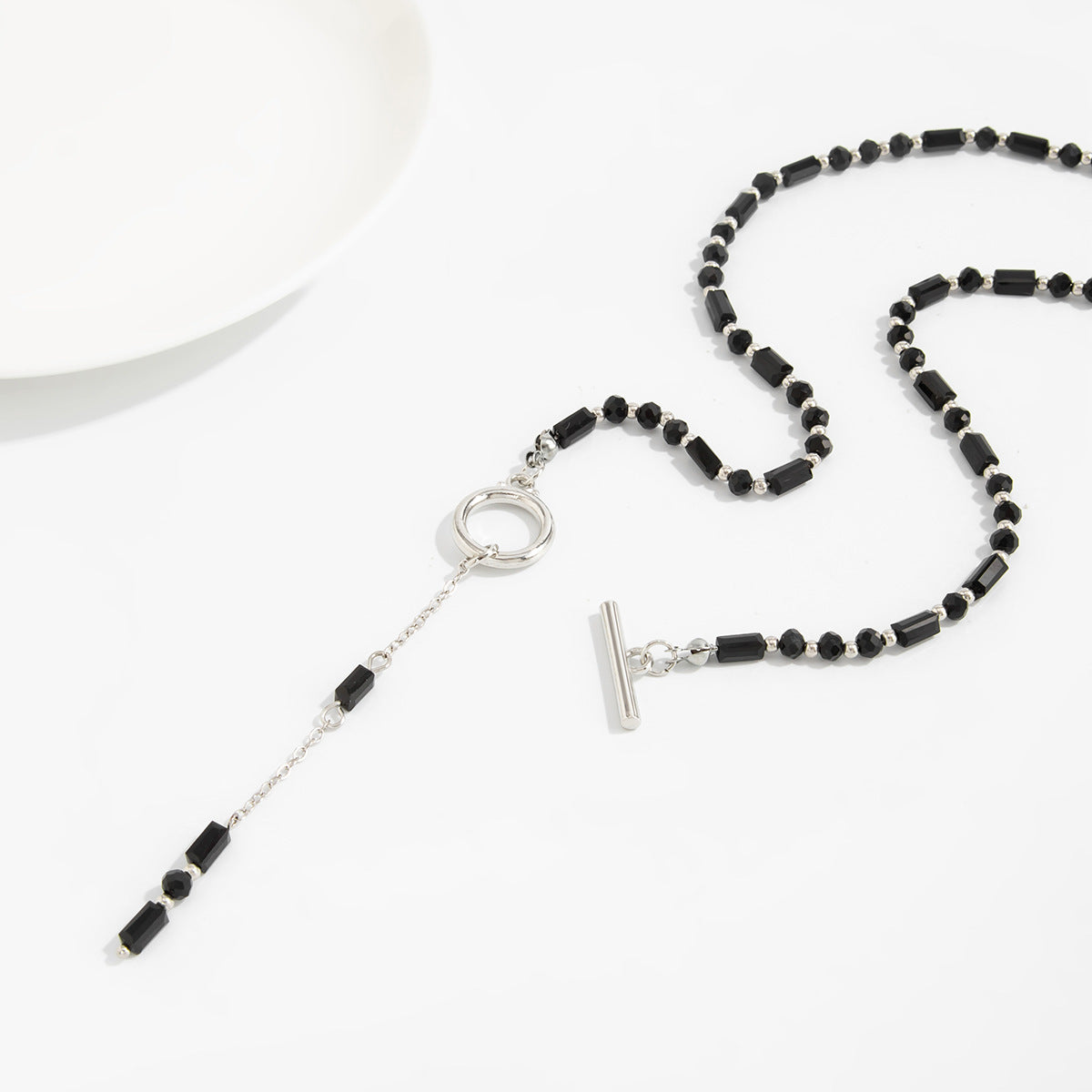 Black Crystal-Style Toggle Y-Necklace