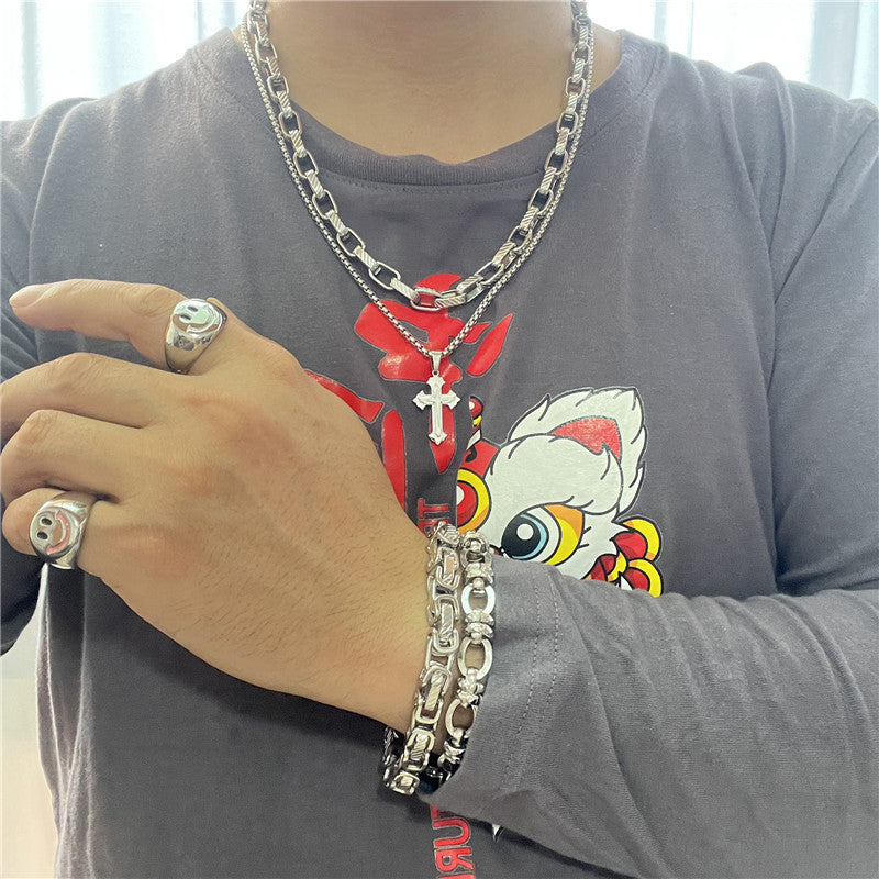 Personalized Retro Titanium Steel Cross Pendant Necklace for Men - Trendy Stainless Steel Design