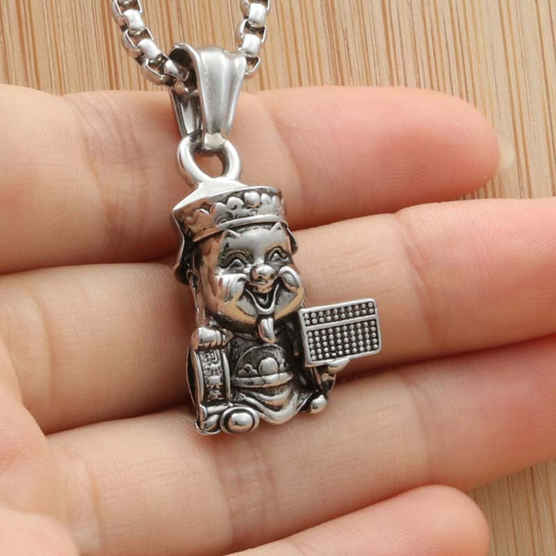 Personalized Titanium Steel God of Wealth Pendant Necklace for Men - Retro Punk Style