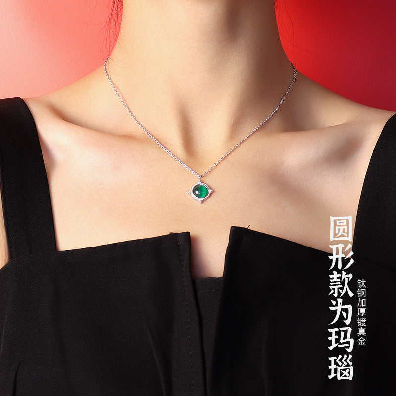 Golden Aura Agate Cat's Eye Pendant Necklace - Hypoallergenic Titanium Steel