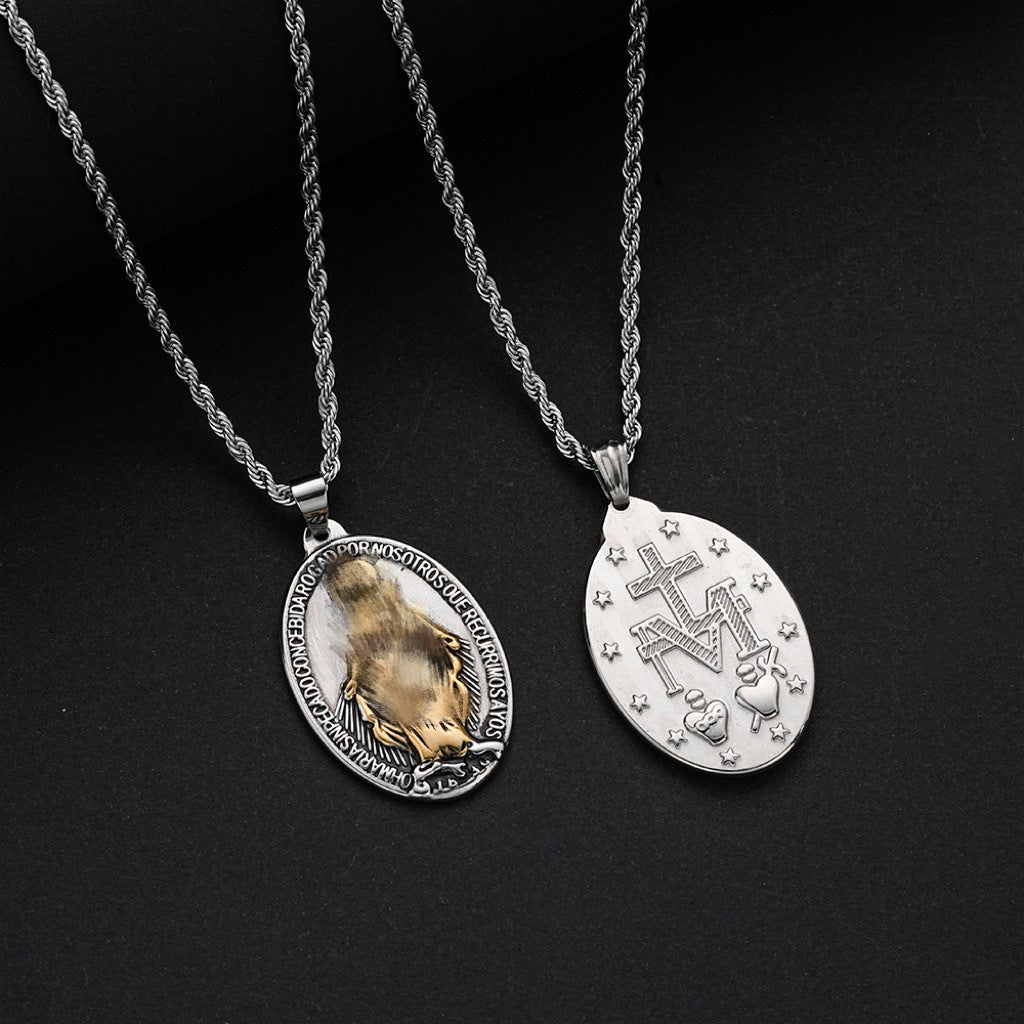 Totem Santa Maria stainless steel vintage jewelry European and American men's and women's titanium steel necklace hip-hop jewelry