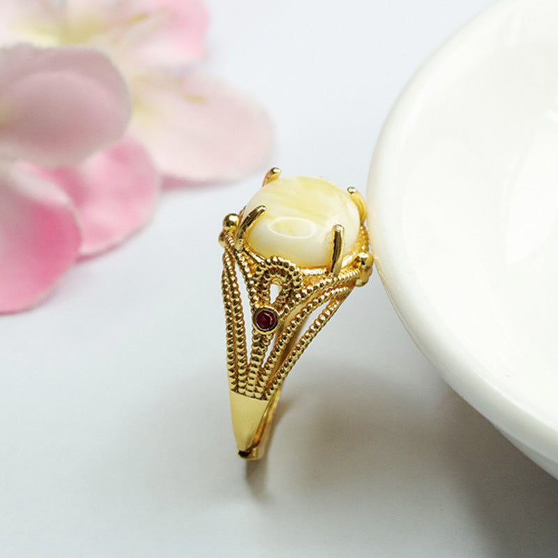White Amber Fortune Ring