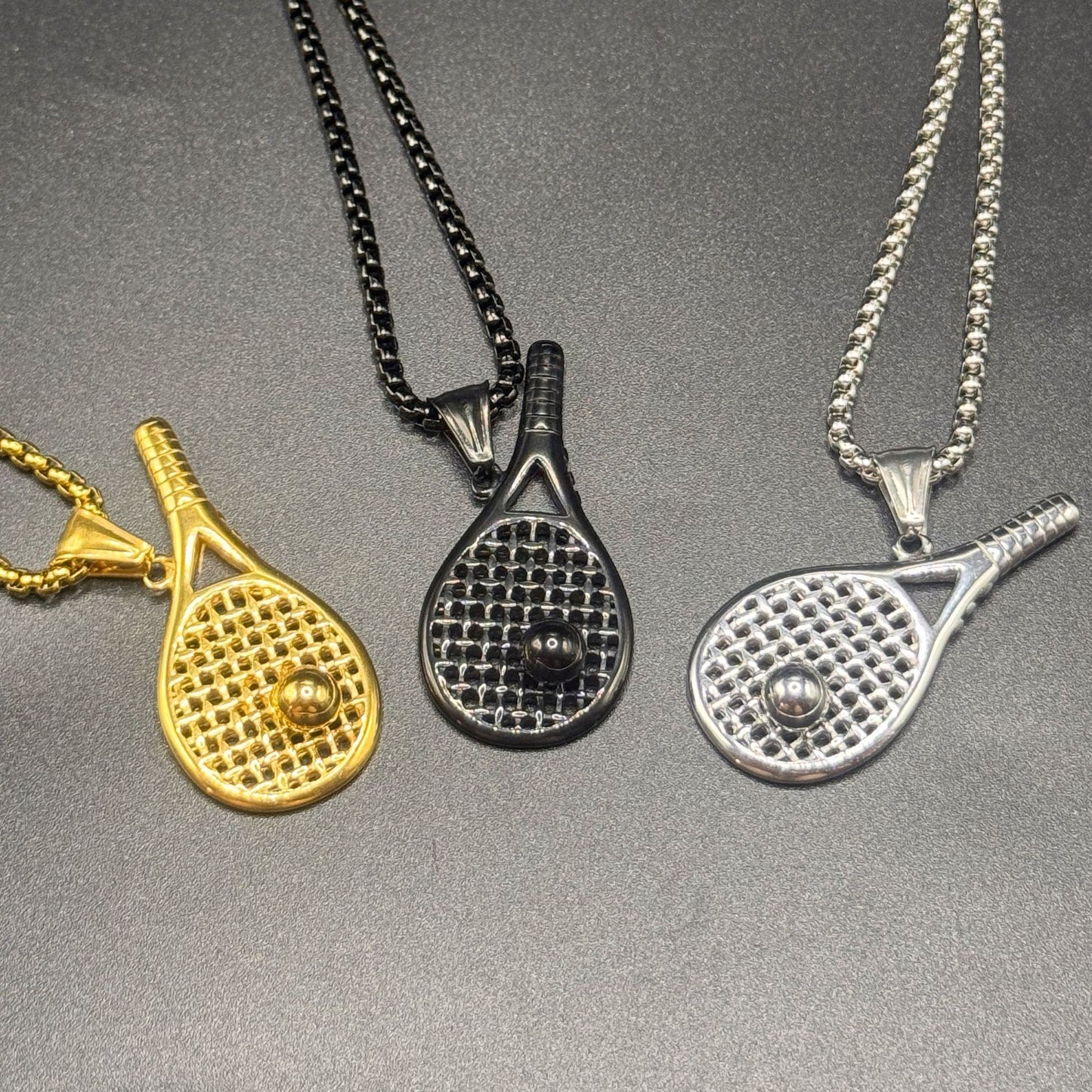 1. Planderful Tennis Racket Pendant Necklace Stainless Steel Men Unisex Fashion Jewelry Gift