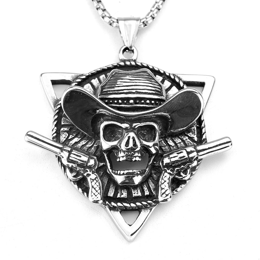 Vintage Men's Jewelry Stainless Steel Denim Skull Pendant Necklace