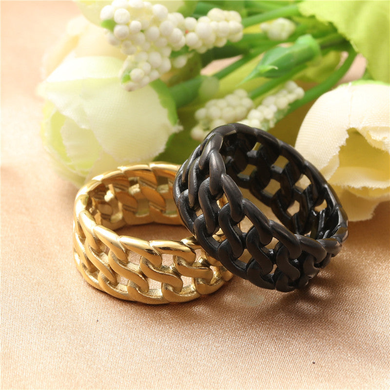 Retro Titanium Steel Hollow Chain Ring for Men - Trendy European and American Jewelry Accessory