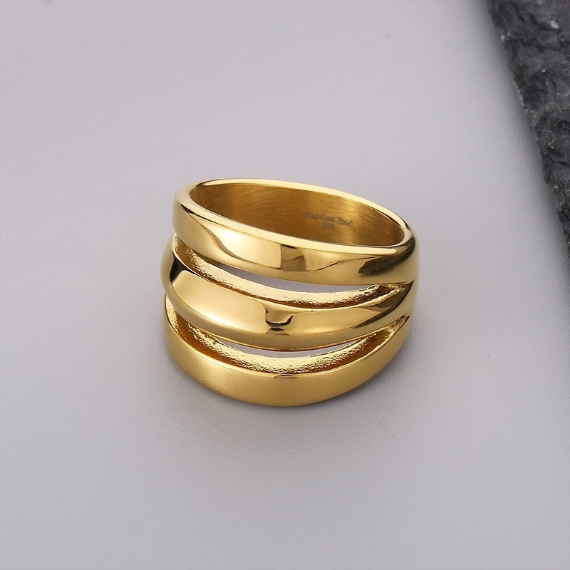 Neutral Style Geometric Three-Layer Irregular Wide Ring Casting Minimalist Style Men's And Women'S