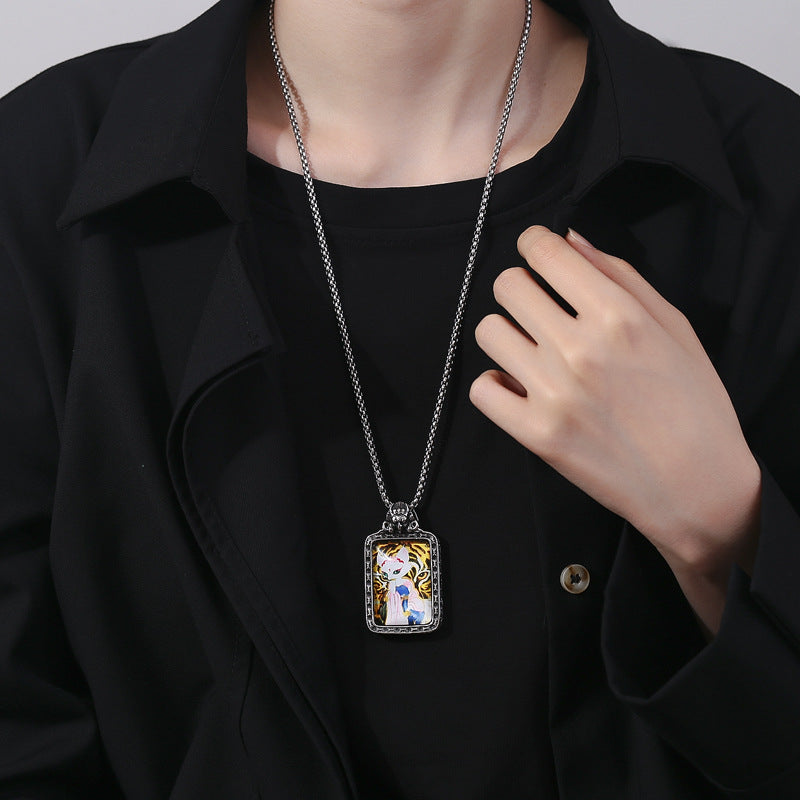 Steel Necklace - Elegant Everyday Genie Pendant For Men, Safe And Lucky Jewelry, High End Niche