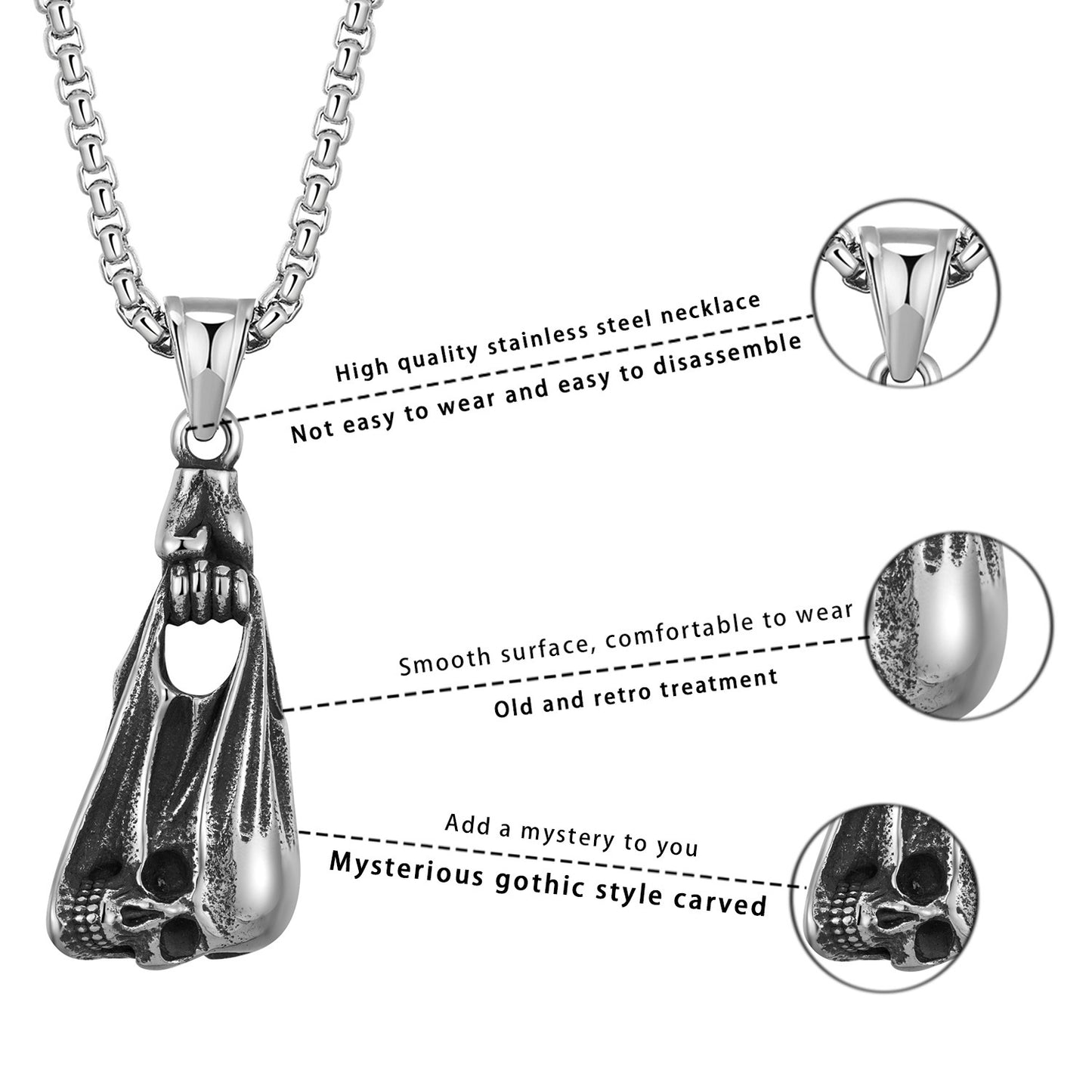 Steel Necklace - Statement Skull Pendant