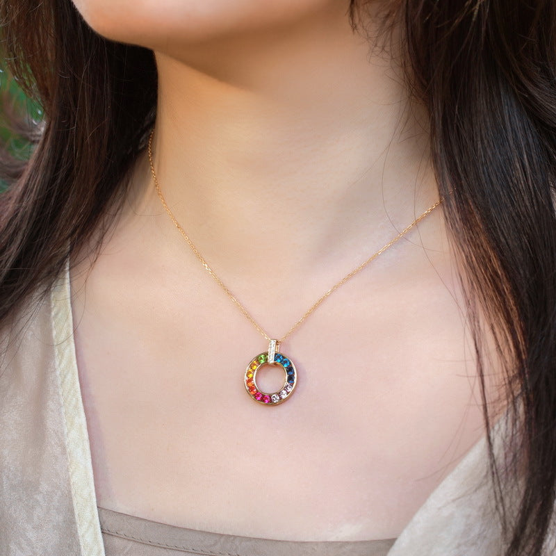 Planderful Jewelry Sterling Silver Rainbow Zircon Necklace For Elegant Everyday Wear