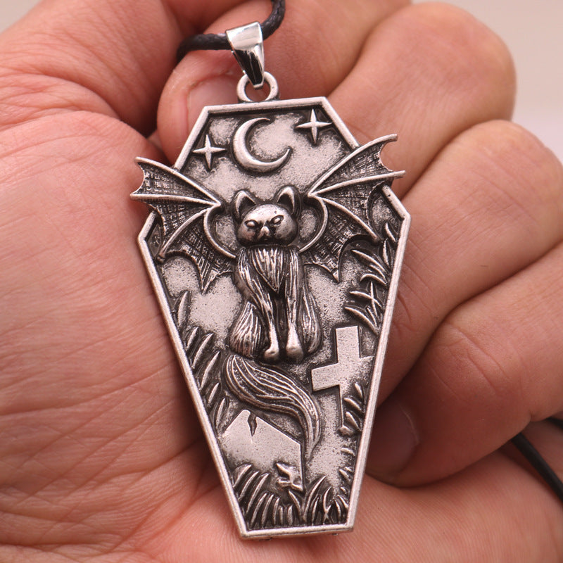 Planderful Retro Shield Black Cat Pendant Necklace Unisex