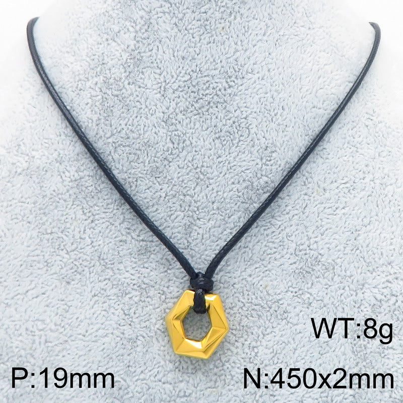Popular Heart-Shaped Sweater Chain, Creative Wax Rope, Five-Pointed Star Hexagonal Titanium Steel Men's Necklace