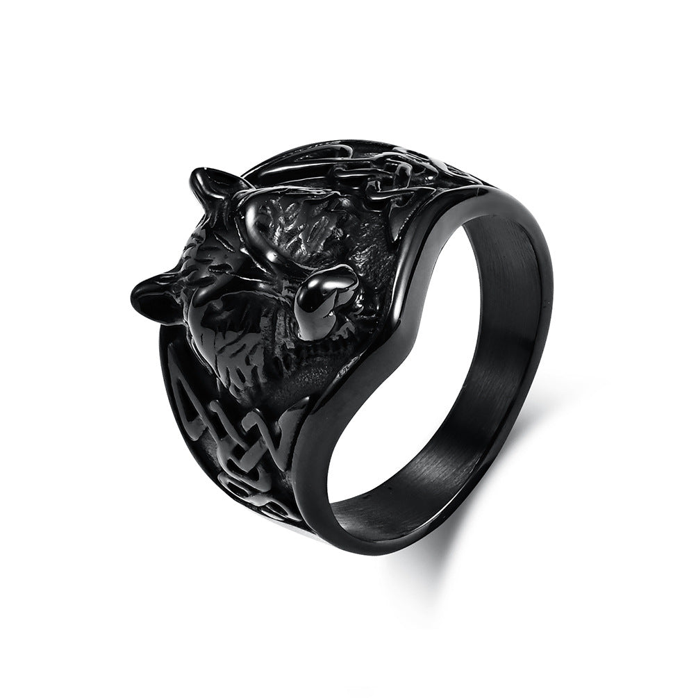 Celtic Wolf Titanium Steel Ring for Men in Nordic Style