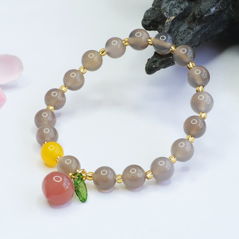 Purple Smoke Chalcedony and Peach Agate Sterling Silver Bracelet