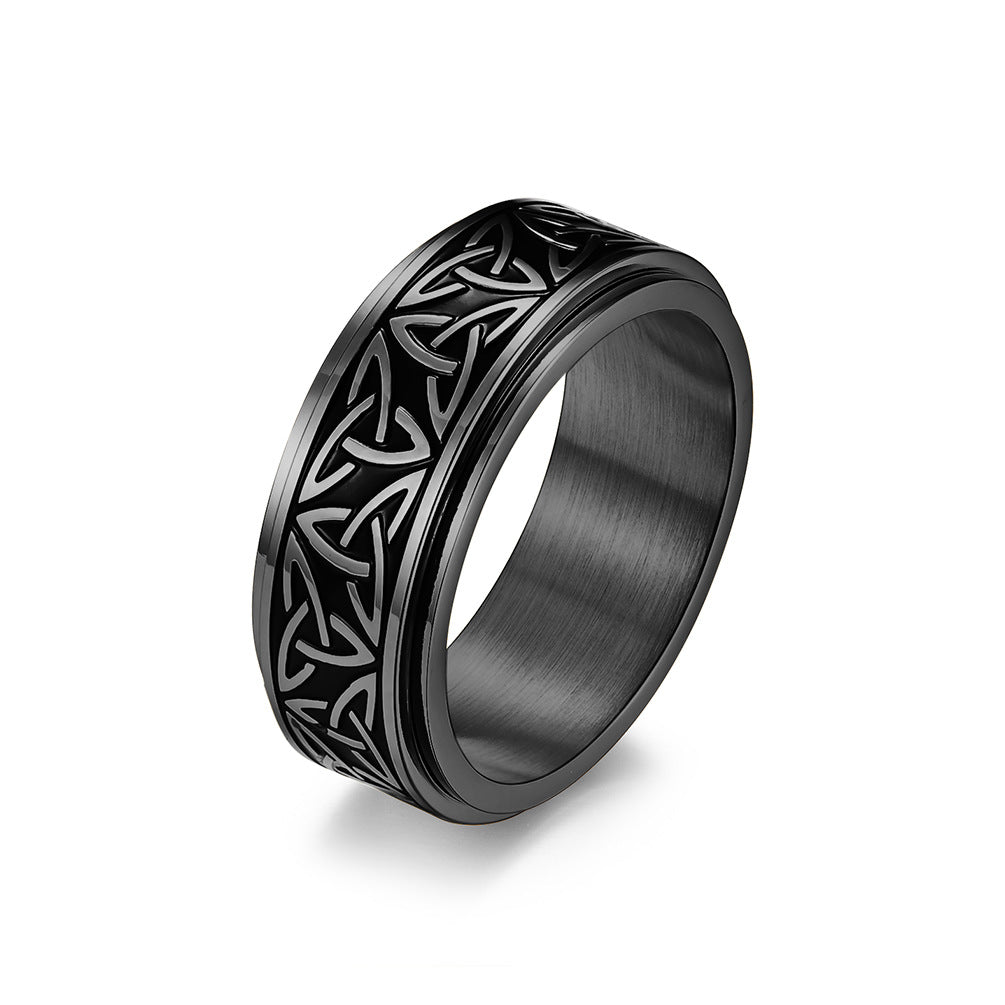 Planderful Nordic Viking Triangle Knot Rotating Ring Stainless Steel For Men Decompression Jewelry