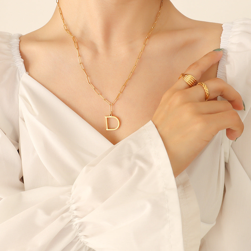 18K Gold Plated Double-Layer Letter Pendant Necklace with Detachable Chain - Women's Jewelry