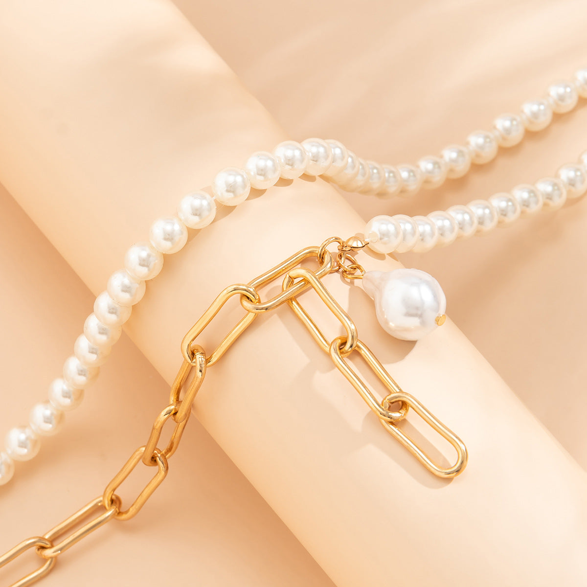 Baroque Double Tassel Imitation Pearl Necklace for the Cross-border Creative Europe and USA Fashion