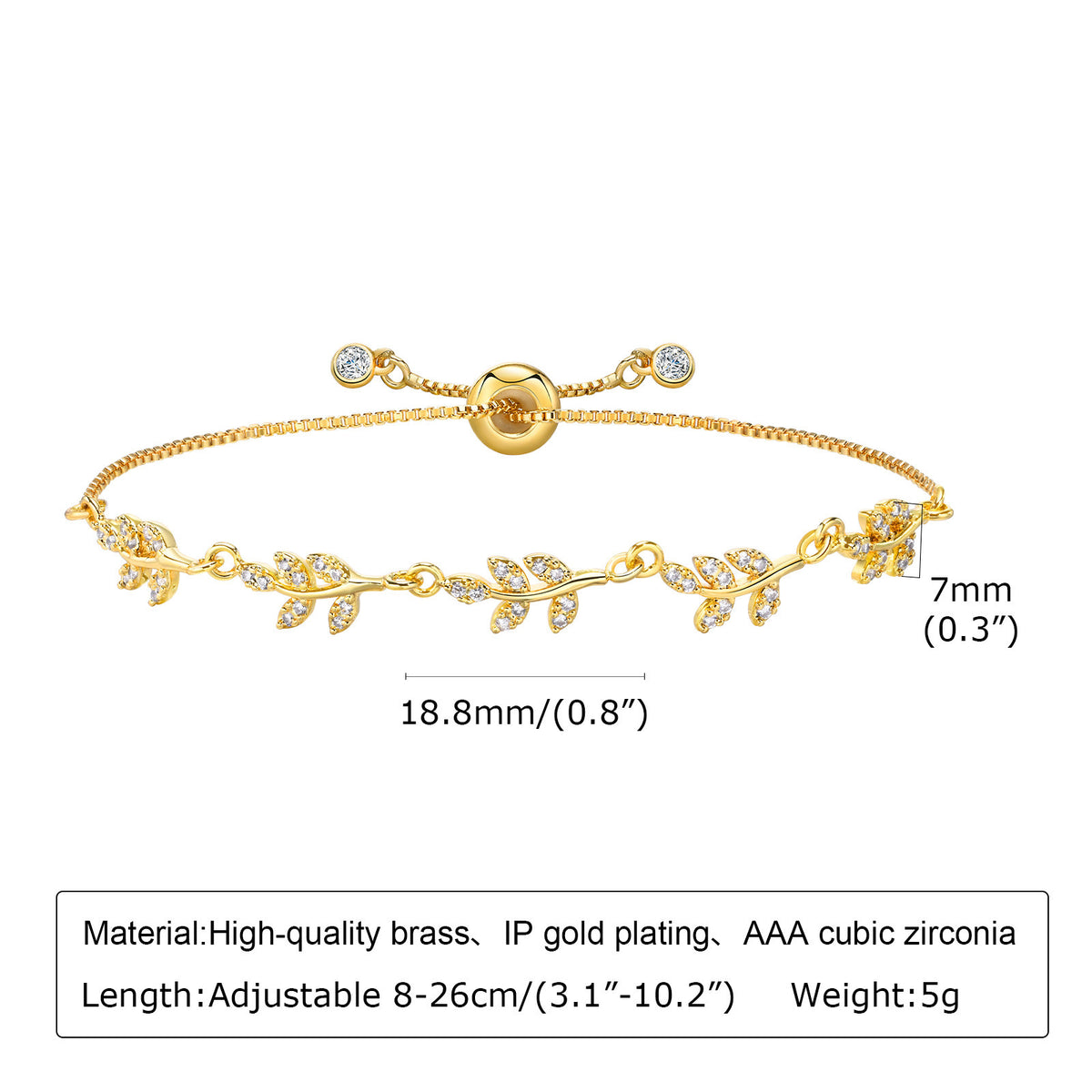 European And American Cross-Border Bracelet Adjustable Copper Heart-Shaped Leaf Zircon Gold Woman
