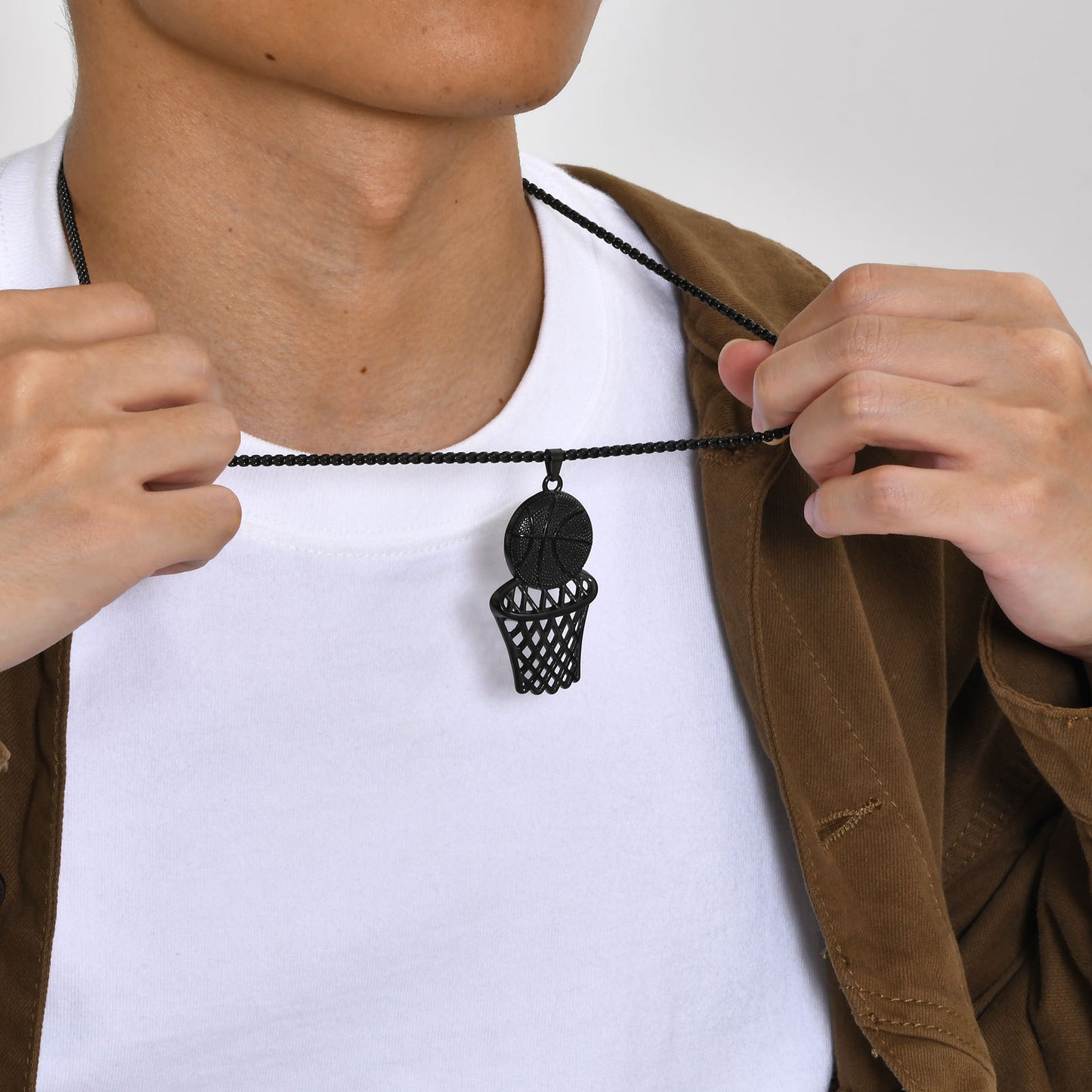 Men's Accessories Stainless Steel Basketball Frame Pendant Necklace