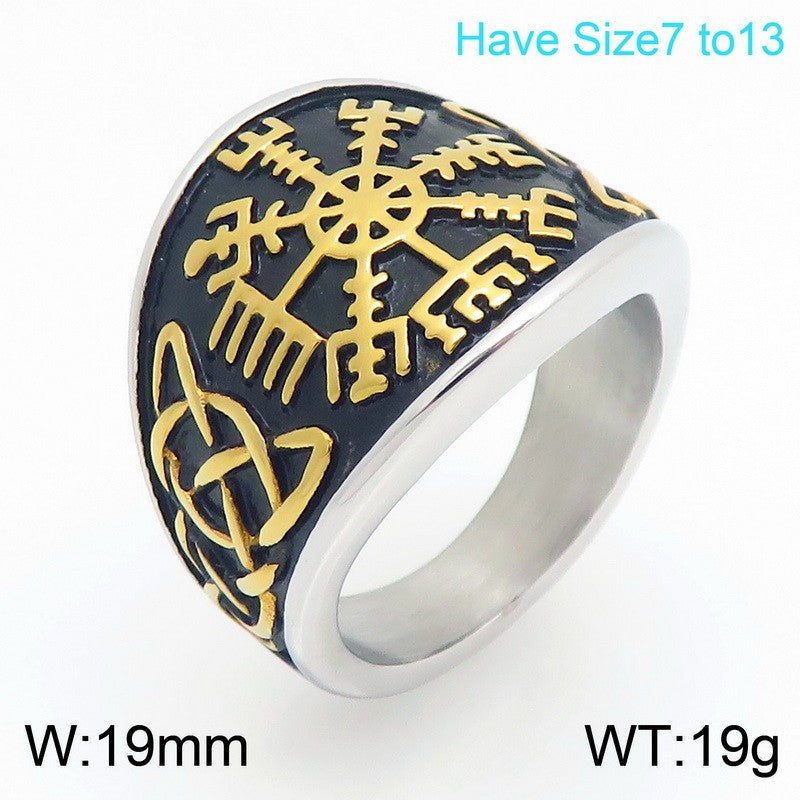 Nordic Pop Celtic Knot Ring, Vintage Viking Smear Oil Compass Rune Stainless Steel