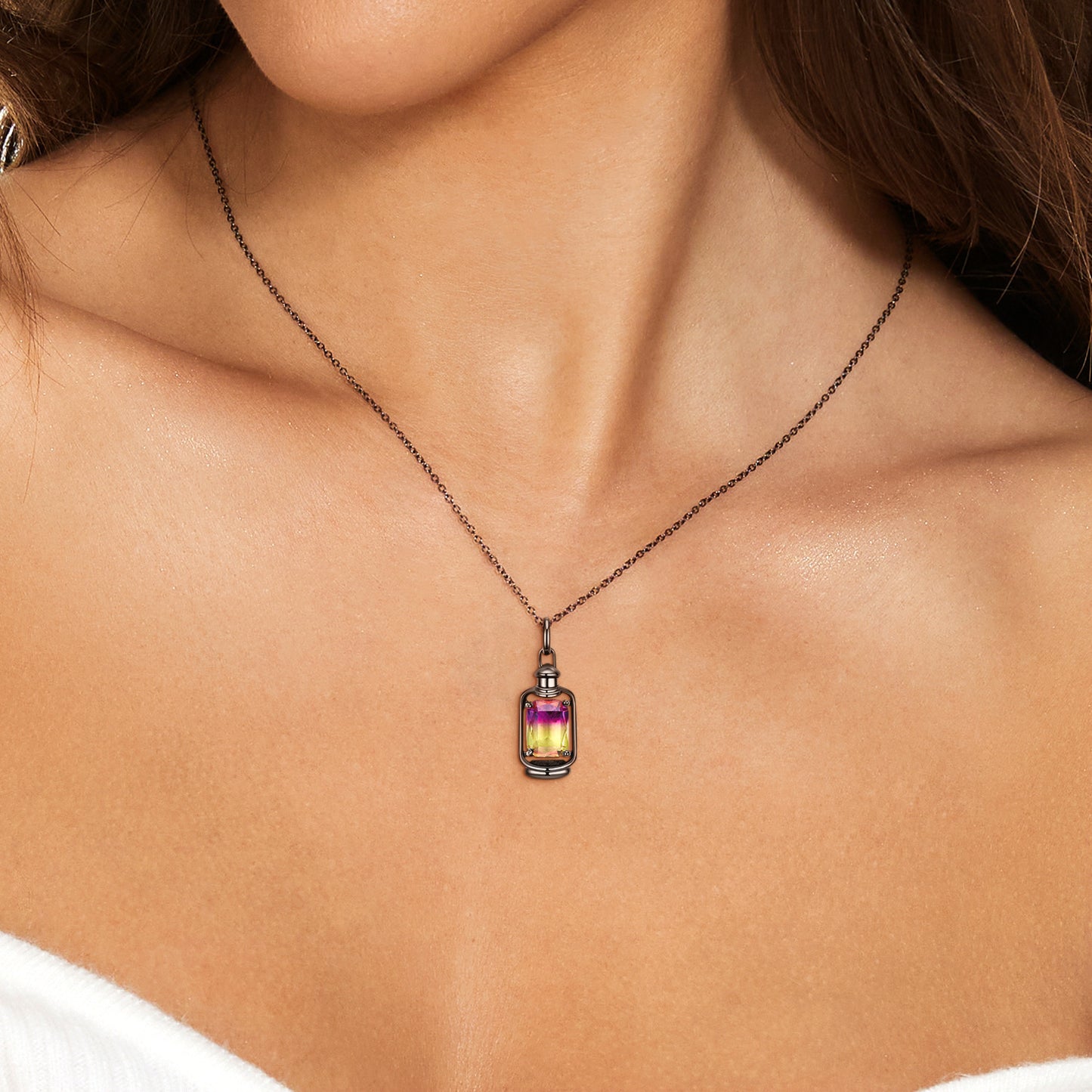 Black Portable Lamp with Rectangle Colourful Crystal Silver Necklace