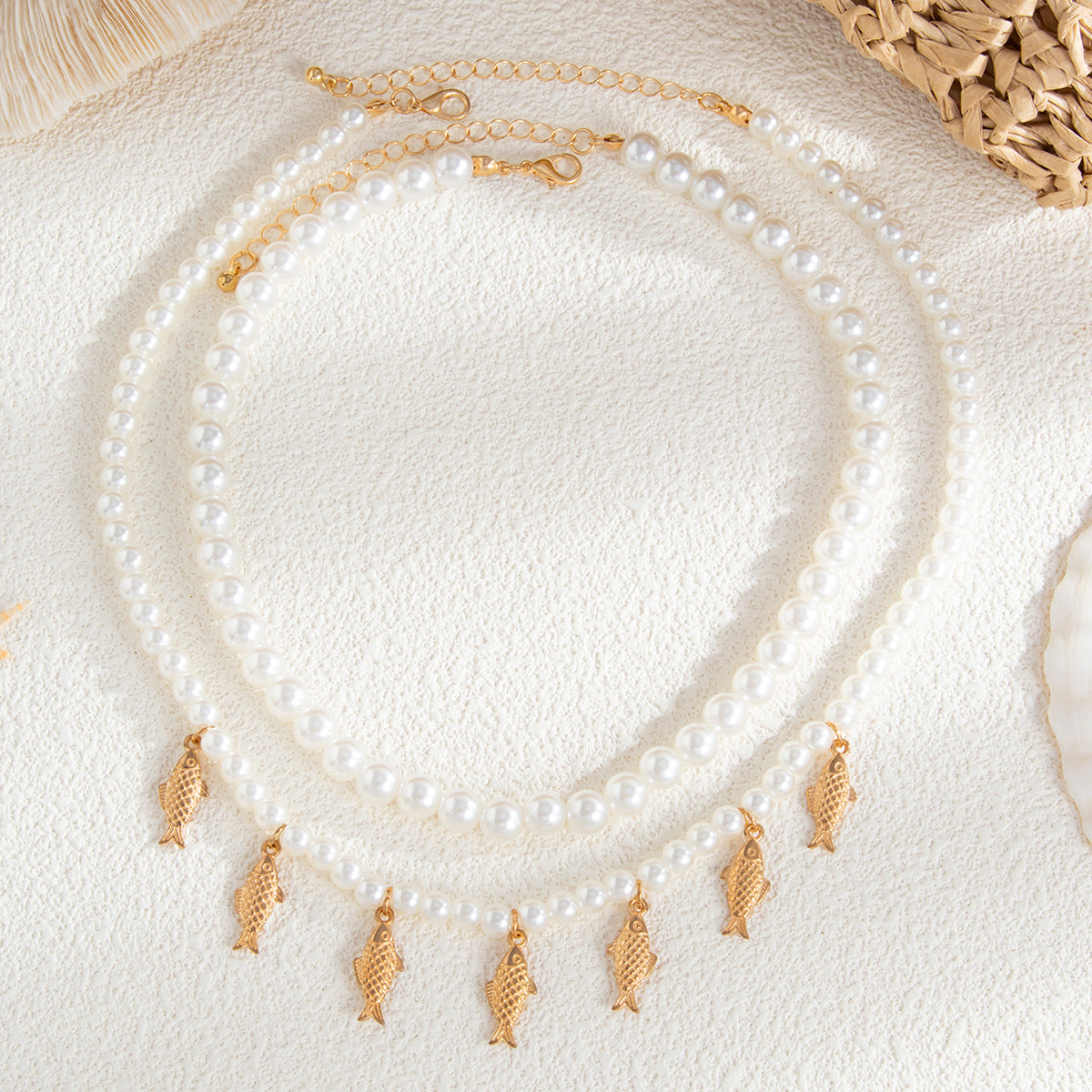 Coastal Fish & Pearl-Style Layered Necklace