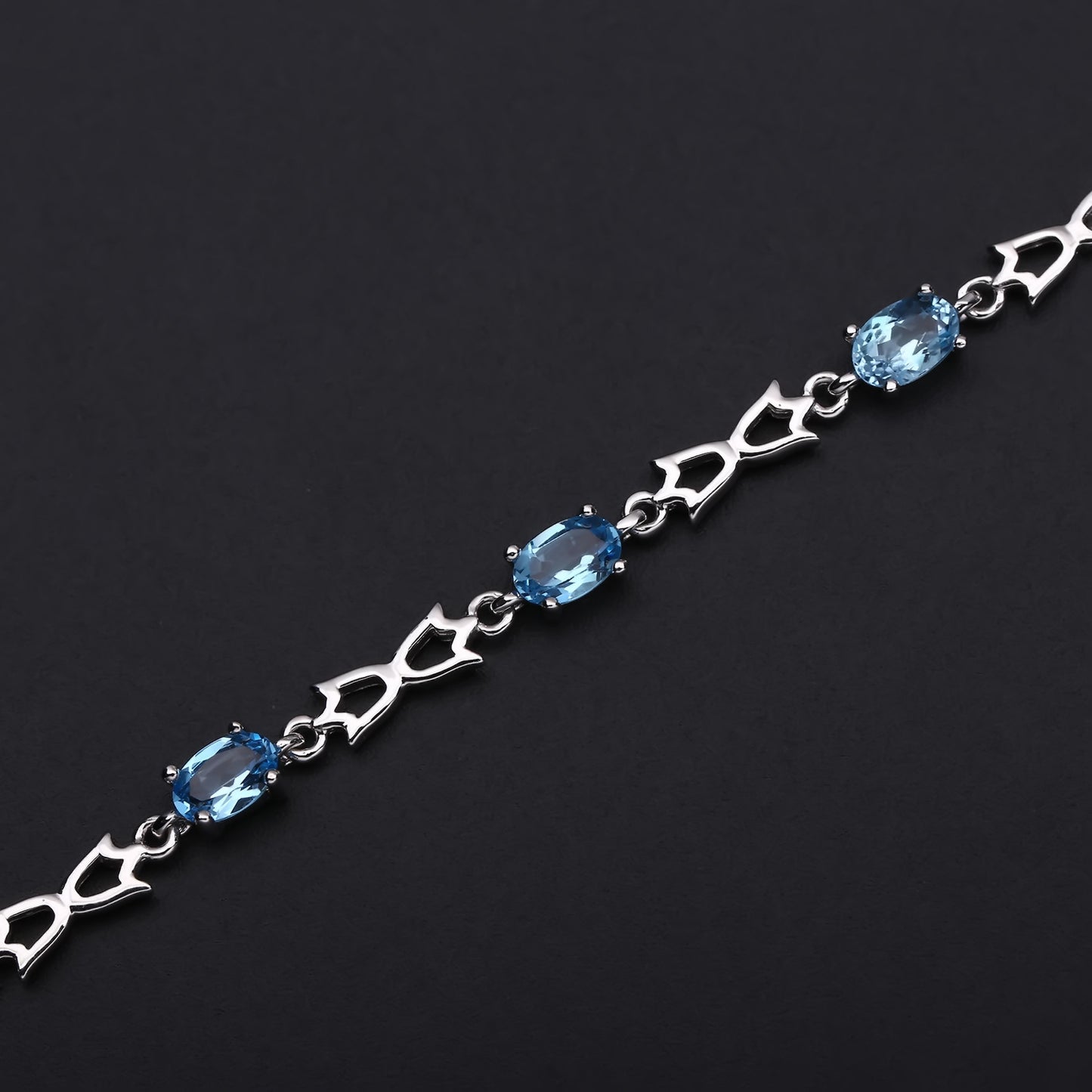 Hollow Bud and Oval Natural Topaz Silver Bracelet