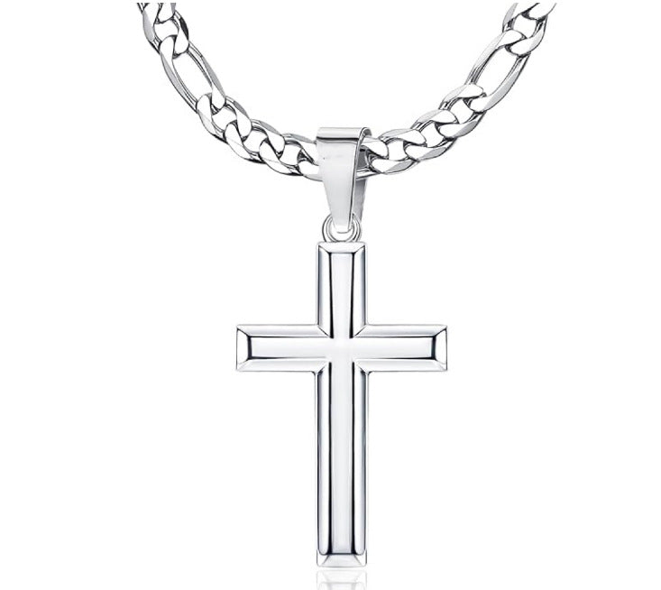 Planderful Bold Mens Cross Pendant Necklace Titanium Steel With Cuban Chain Urban Hip Hop Gift