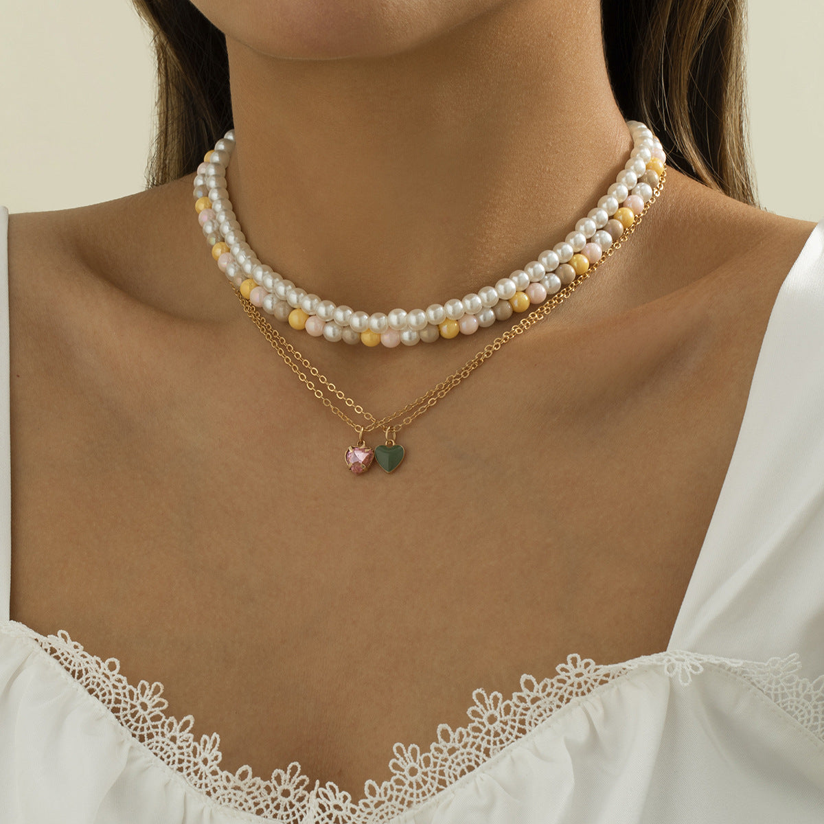Planderful Imitation Pearl Necklace Multi Layer Vintage Court Style Heart Zircon Women Elegant Statement Vienna Verve