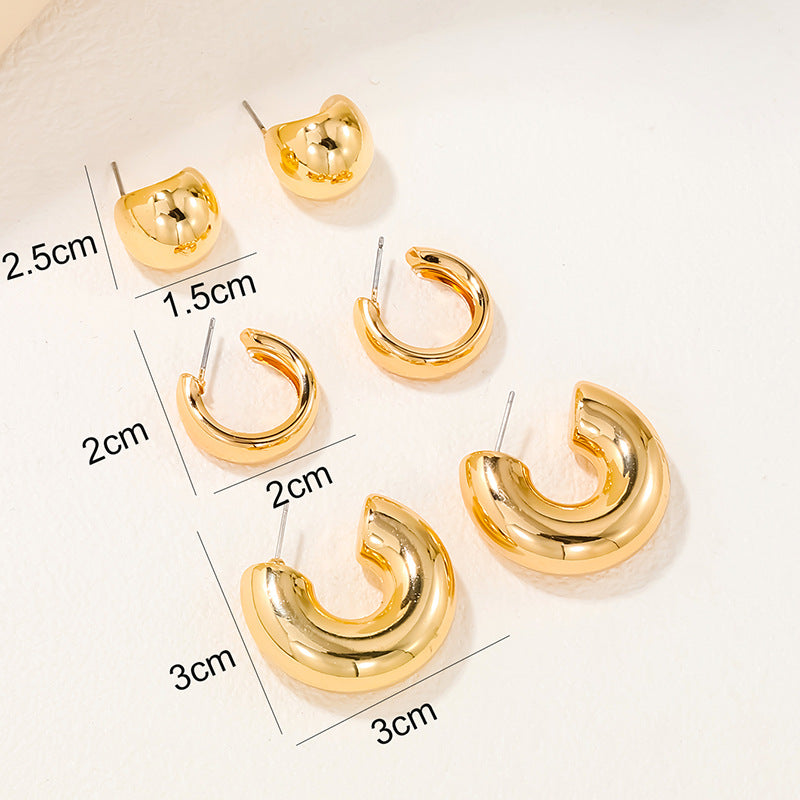 Elegant Vienna Verve Metal Hoop Earrings Set - Wholesale Women's Fashion Jewelry
