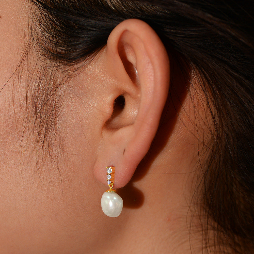 Planderful Sterling Silver Natural Freshwater Pearl Pendant Earrings For Women Elegant Zircon Accents