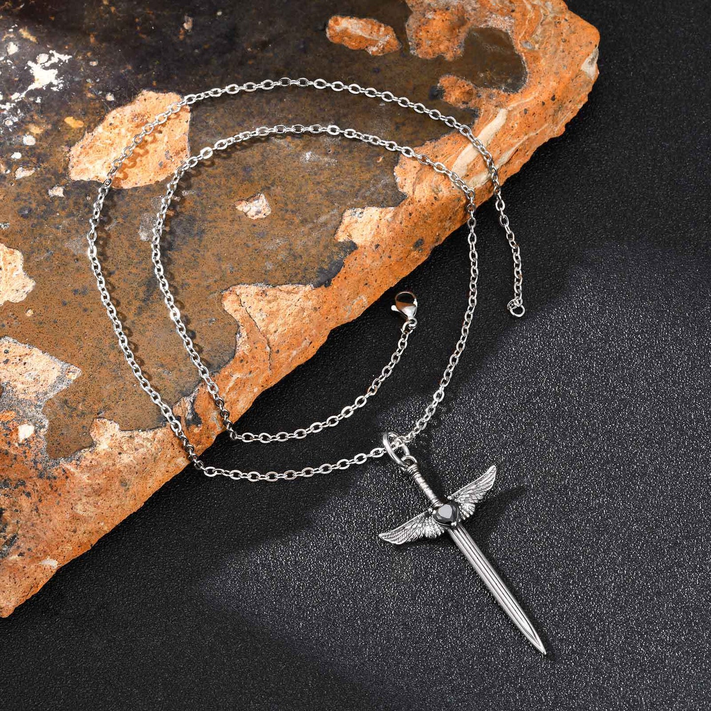 Planderful Stainless Steel Wings Pendant Men Diablo Zircon