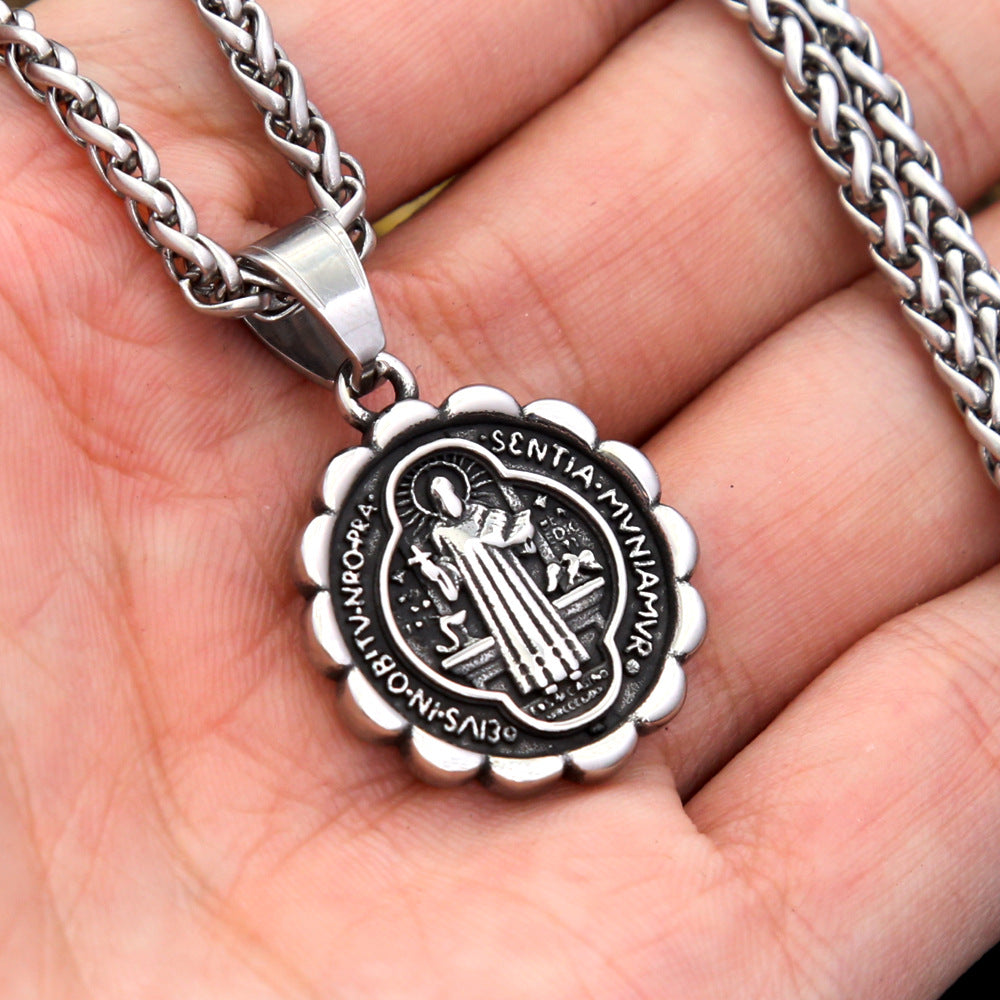 Retro Saint Ben Double-Sided Titanium Steel Pendant Necklace for Men